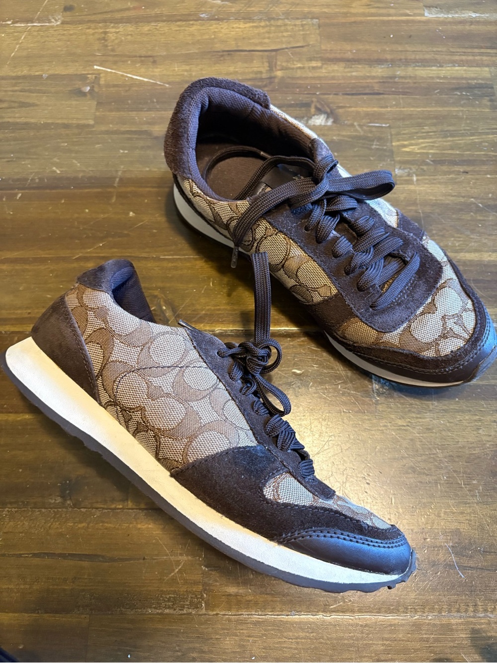 Coach Mason Jacquard Sneakers Suede Signature Monogram CC Canvas Brown Tan